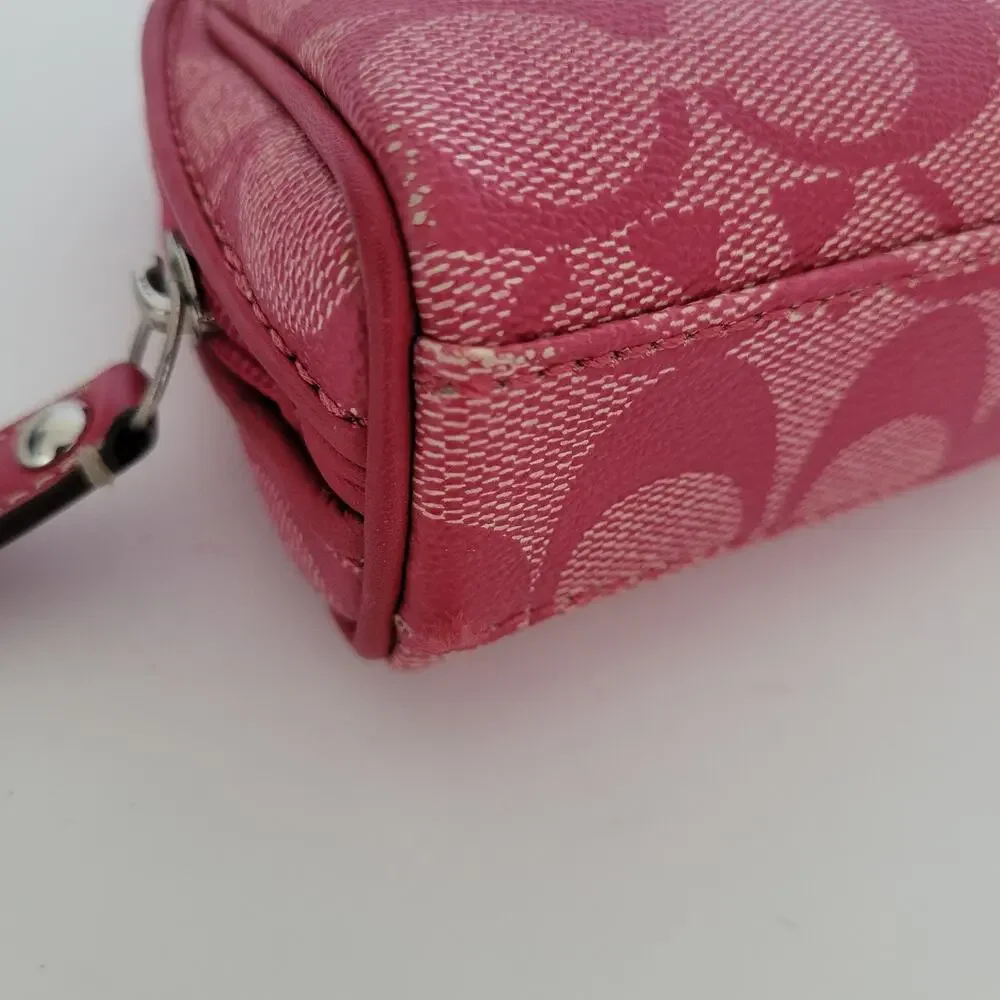 Coach Signature C Pink White Stripe Makeup Cosmetic Bag Pouch Zipper Organizer